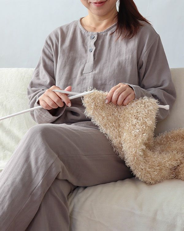 3重ガーゼレディースパジャマ 上下セット・長袖/かぶり/襟なし