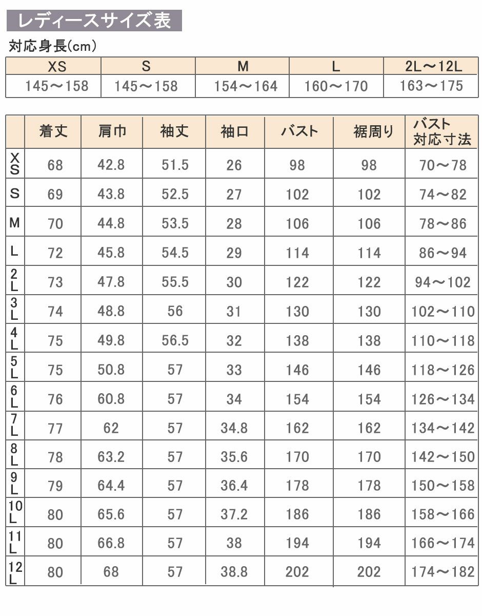 サイズ表上着