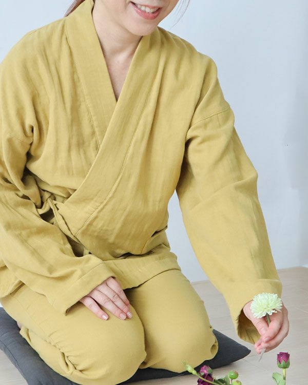 3重ガーゼレディース作務衣 上下セット・長袖