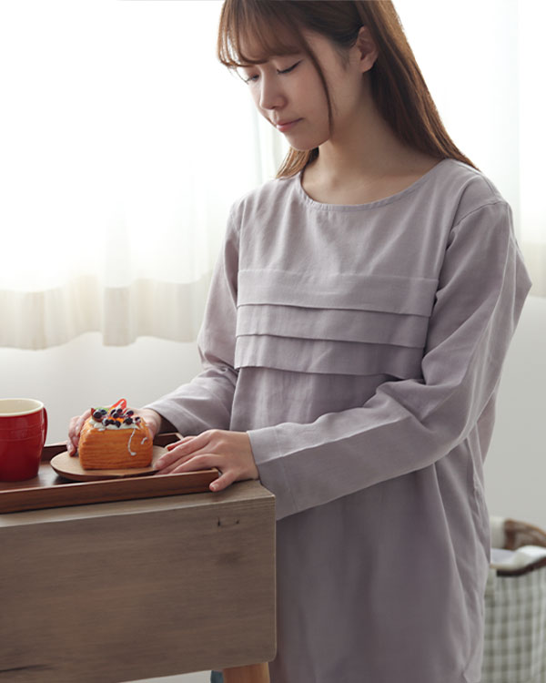ふわふわ柔らかダブルガーゼレディースパジャマ 上下セット・長袖/かぶり/ラウンドネック