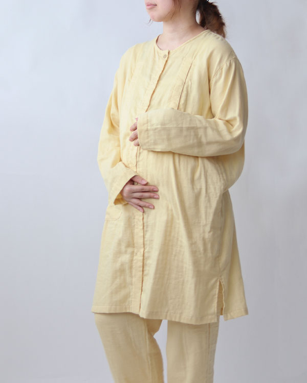 ふわふわ柔らかダブルガーゼレディースマタニティパジャマ 上下セット・長袖/前開き/襟なし