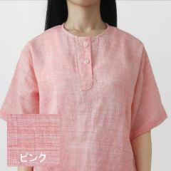 近江ちぢみ麻レディースパジャマ上下セット・半袖/かぶり/襟なし