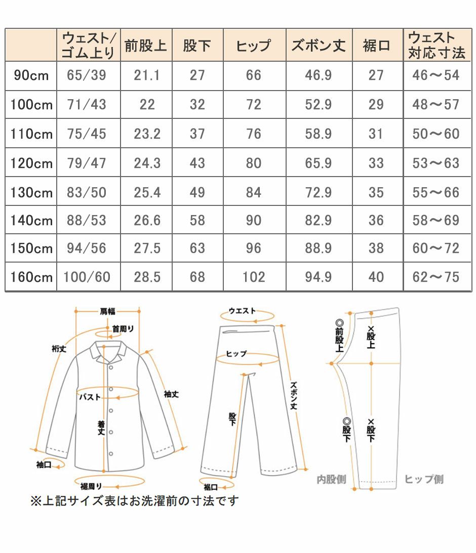 サイズ表ズボン
