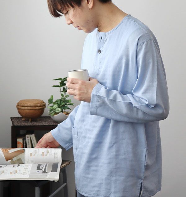 とろけるガーゼメンズパジャマ上下セット・長袖/かぶり/ヘンリーネック