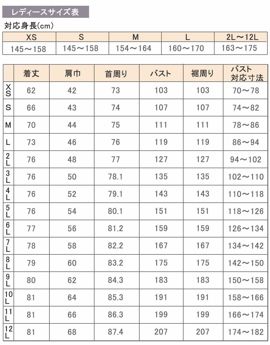 サイズ表上着