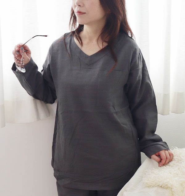 とろけるガーゼレディースパジャマ上下セット・長袖/かぶり/Vネック