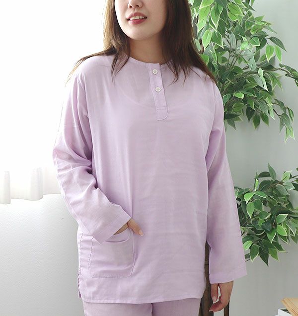 とろけるガーゼレディースパジャマ上下セット・長袖/かぶり/ヘンリーネック