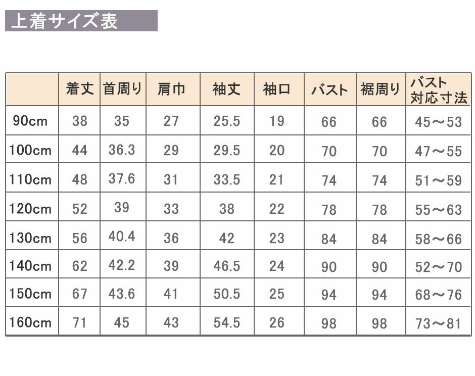 上着サイズ表