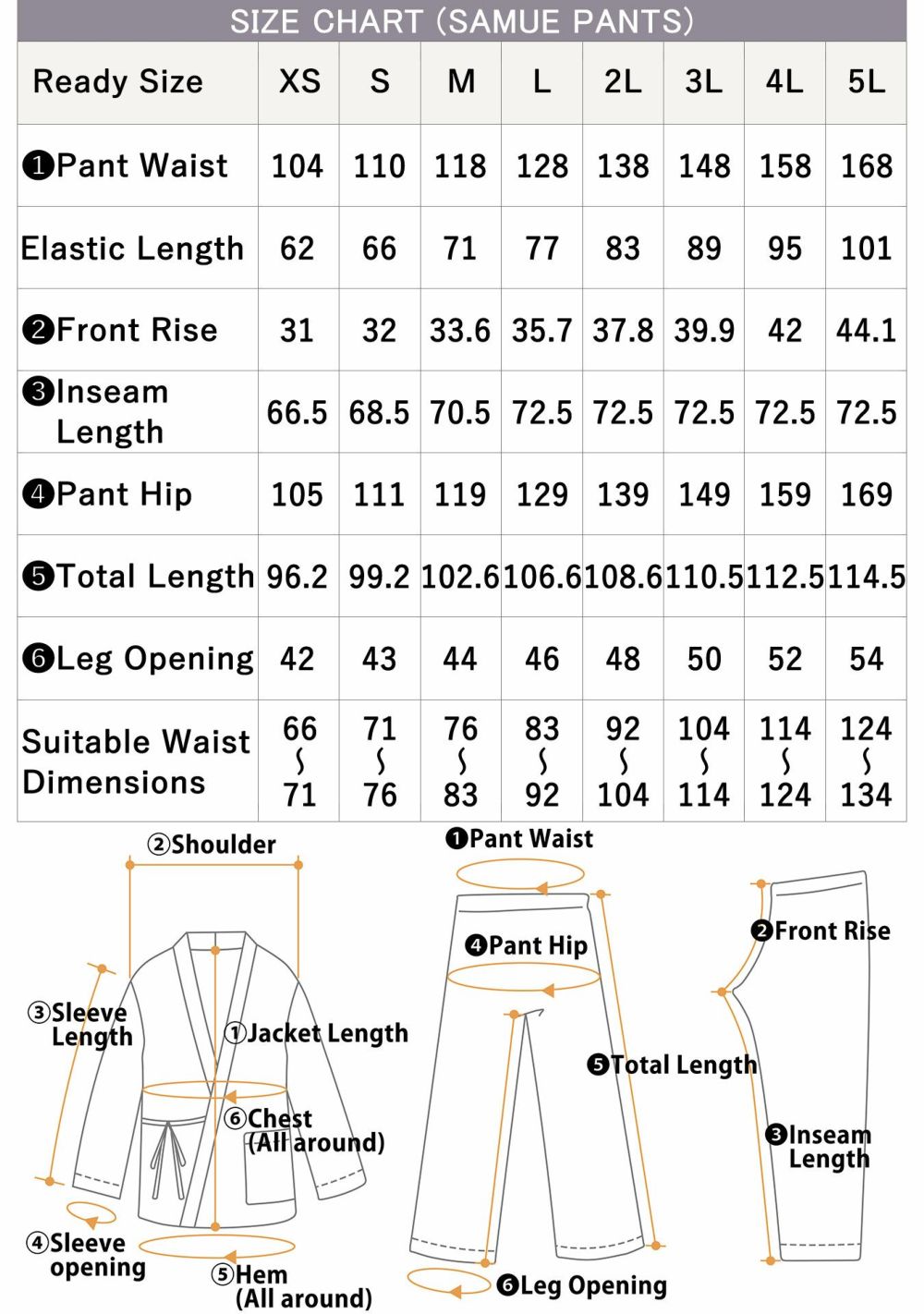 pant size chart