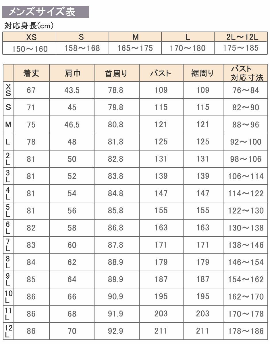 メンズサイズ表