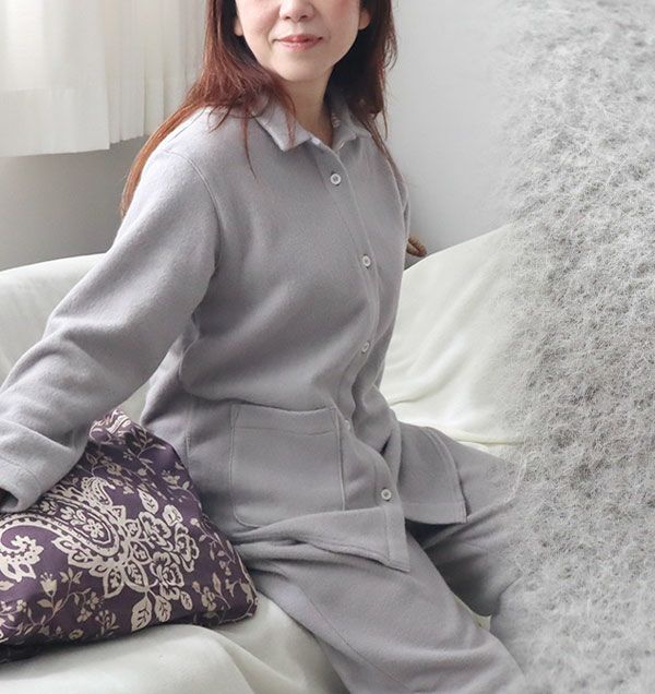 カシミヤタッチコットレディースパジャマ上下セット・長袖/前開き/襟あり