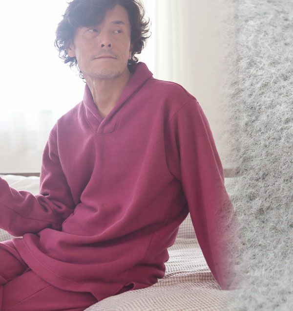 カシミヤタッチコットメンズパジャマ上下セット・長袖/かぶり/ショールカラー