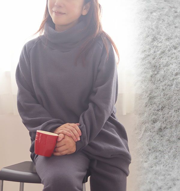 カシミヤタッチコットレディースパジャマ上下セット・長袖/かぶり/タートルネック
