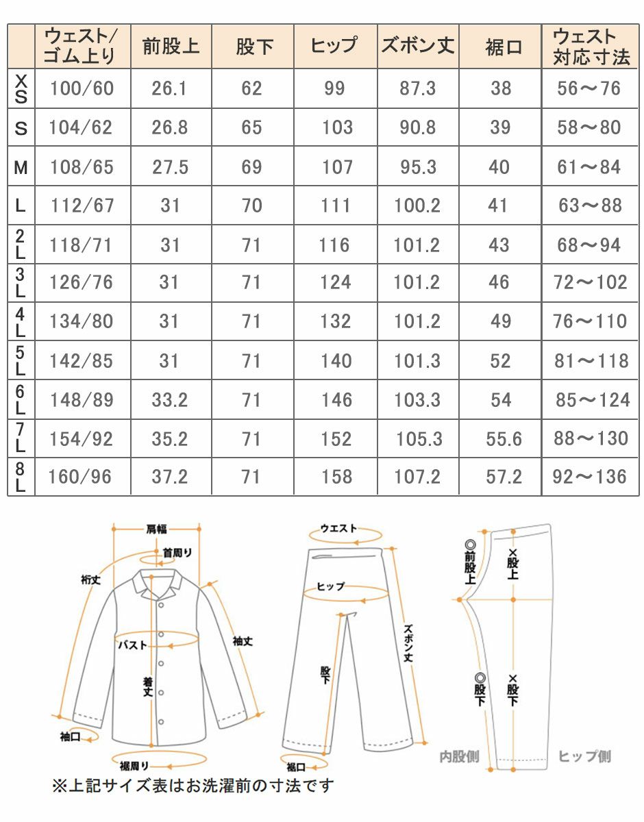 ズボンサイズ表